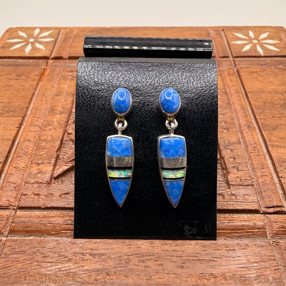MTT Sterling Silver Inlay Earrings Women OS Blue Lapis Opal Southwest Dangle